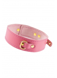 Розовый кожаный однослойный ошейник с прошивкой - Pecado - купить с доставкой в Майкопе