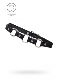 Черный кожаный чокер-ошейник с тремя кольцами - Pecado - купить с доставкой в Майкопе