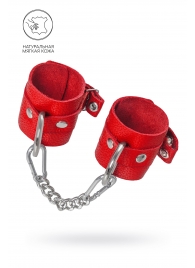 Красные мягкие кожаные наручники с люверсами - Pecado - купить с доставкой в Майкопе