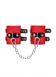 Красно-черные мягкие наручники с двумя ремешками с люверсами - Pecado - купить с доставкой в Майкопе