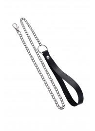 Поводок с ручкой из черной натуральной кожи и карабином для ошейника - Pecado - купить с доставкой в Майкопе