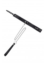 Кожаный двухслойный ошейник с белой строчкой и поводком - Pecado - купить с доставкой в Майкопе