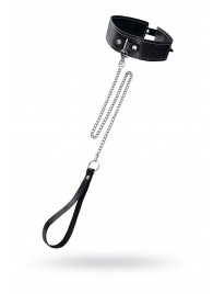 Кожаный двухслойный ошейник с белой строчкой и поводком - Pecado - купить с доставкой в Майкопе