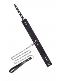 Кожаный двухслойный ошейник с красной строчкой и поводком - Pecado - купить с доставкой в Майкопе