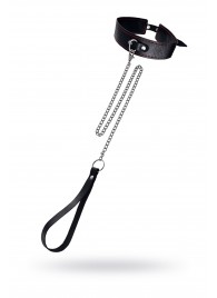 Кожаный двухслойный ошейник с красной строчкой и поводком - Pecado - купить с доставкой в Майкопе