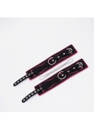 Черно-розовые кожаные оковы с розовой строчкой - Crazy Handmade - купить с доставкой в Майкопе