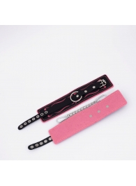 Черно-розовые кожаные оковы с розовой строчкой - Crazy Handmade - купить с доставкой в Майкопе