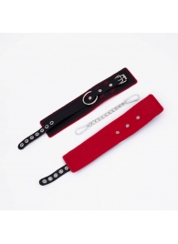 Черно-красные оковы с красной строчкой Sex - Crazy Handmade - купить с доставкой в Майкопе