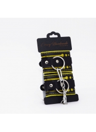 Черно-желтые кожаные наручники с жёлтой строчкой - Crazy Handmade - купить с доставкой в Майкопе