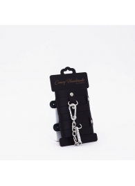 Черные кожаные наручники с хромированной фурнитурой - Crazy Handmade - купить с доставкой в Майкопе