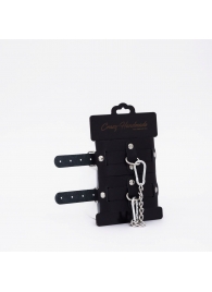 Черные кожаные оковы с хромированной фурнитурой - Crazy Handmade - купить с доставкой в Майкопе