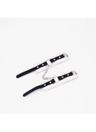 Бело-красные кожаные наручники - Crazy Handmade - купить с доставкой в Майкопе