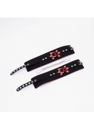 Черные кожаные оковы с красным декором и строчкой - Crazy Handmade - купить с доставкой в Майкопе