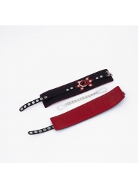 Черные кожаные оковы с красным декором и строчкой - Crazy Handmade - купить с доставкой в Майкопе