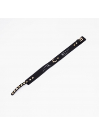 Черный кожаный ошейник с золотистой фурнитурой - Crazy Handmade - купить с доставкой в Майкопе