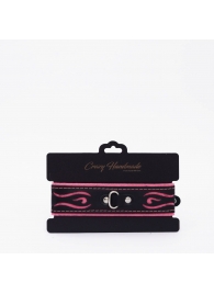 Черно-розовый кожаный ошейник с розовой строчкой - Crazy Handmade - купить с доставкой в Майкопе