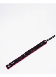 Черно-розовый кожаный ошейник с розовой строчкой - Crazy Handmade - купить с доставкой в Майкопе