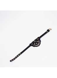 Черный фигурный кожаный ошейник с золотистой фурнитурой - Crazy Handmade - купить с доставкой в Майкопе