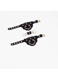 Черные наручники с золотистой фурнитурой - Crazy Handmade - купить с доставкой в Майкопе