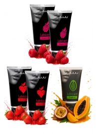Набор из 5 съедобных лубрикантов JUJU (клубника х 2, малина х 2, тропические фрукты) - JuJu - купить с доставкой в Майкопе