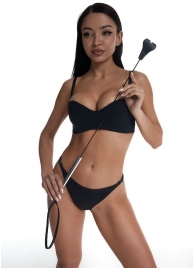 Стек с черным кожаным наконечником в виде сердца и металлической ручкой - 67 см. - Crazy Handmade - купить с доставкой в Майкопе