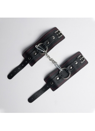 Черные кожаные наручники с красной строчкой - Crazy Handmade - купить с доставкой в Майкопе