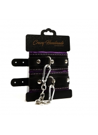 Черно-фиолетовые скругленные наручники с мягкой подкладкой - Crazy Handmade - купить с доставкой в Майкопе