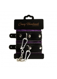 Черно-фиолетовые скругленные наручники с мягкой подкладкой - Crazy Handmade - купить с доставкой в Майкопе