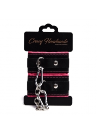 Черно-розовые скругленные наручники с мягкой подкладкой - Crazy Handmade - купить с доставкой в Майкопе