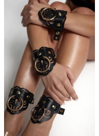 Черные кожаные оковы с резными узорами и клепками - Crazy Handmade - купить с доставкой в Майкопе