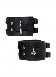 Черные кожаные оковы с двумя перекрёстными ремешками - Pecado - купить с доставкой в Майкопе