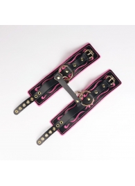 Черные кожаные оковы с розовой строчкой - Crazy Handmade - купить с доставкой в Майкопе