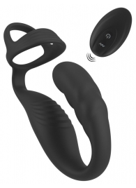 Черное эрекционное кольцо со стимуляцией промежности и анальной пробкой Cock Ring with RC Prostate Plug - Orion - в Майкопе купить с доставкой