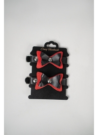 Черно-красные кожаные наручники с бантиками - Crazy Handmade - купить с доставкой в Майкопе