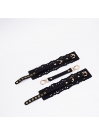 Черный кожаные оковы с узорами и золотистой фурнитурой - Crazy Handmade - купить с доставкой в Майкопе