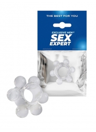 Прозрачное эрекционное кольцо с 6 стимулирующими шариками - Sex Expert - в Майкопе купить с доставкой