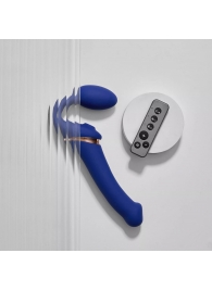 Синий безремневой страпон Multi Orgasm Bendable Strap-On size L с клиторальной стимуляцией - Strap-on-me - купить с доставкой в Майкопе