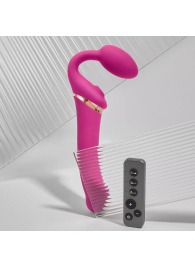 Ярко-розовый безремневой страпон Multi Orgasm Bendable Strap-On size L с клиторальной стимуляцией - Strap-on-me - купить с доставкой в Майкопе