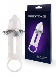 Эластичная насадка на пенис с подхватом мошонки и стимулирующими «ресничками» - Sextaz - в Майкопе купить с доставкой