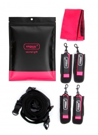 Черно-розовый эротический набор: фиксатор, оковы, наручники, повязка - Erokay - купить с доставкой в Майкопе