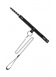 Черный узкий однослойный ошейник с серебристым поводком-цепочкой - Pecado - купить с доставкой в Майкопе