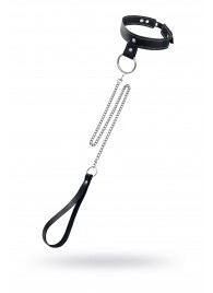 Черный узкий однослойный ошейник с серебристым поводком-цепочкой - Pecado - купить с доставкой в Майкопе