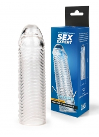 Прозрачная закрытая насадка на пенис с ребрышками - 16 см. - Sex Expert - в Майкопе купить с доставкой