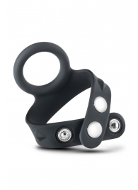 Черное эрекционное кольцо с подхватом мошонки на кнопках VS6 - Blush Novelties - в Майкопе купить с доставкой