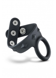 Черное эрекционное кольцо с подхватом мошонки на кнопках VS6 - Blush Novelties - в Майкопе купить с доставкой