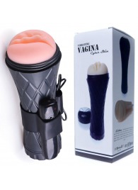 Телесный мастурбатор-вагина в черной колбе с вибрацией - Boys of Toys - в Майкопе купить с доставкой