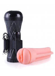 Телесный мастурбатор-вагина в черной колбе с вибрацией - Boys of Toys - в Майкопе купить с доставкой
