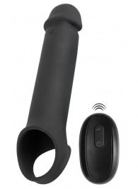 Черная вибронасадка для пениса с хомутом для мошонки и пультом ДУ Remote Controlled Penis Extension - Orion - в Майкопе купить с доставкой