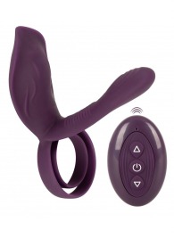 Фиолетовая насадка на член с клиторальным отростком и пультом ДУ RC Couple’s Vibrator 2 - Orion - в Майкопе купить с доставкой