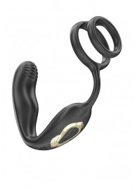 Черная анальная пробка с вращением и эрекционными кольцами - Ibiza - в Майкопе купить с доставкой